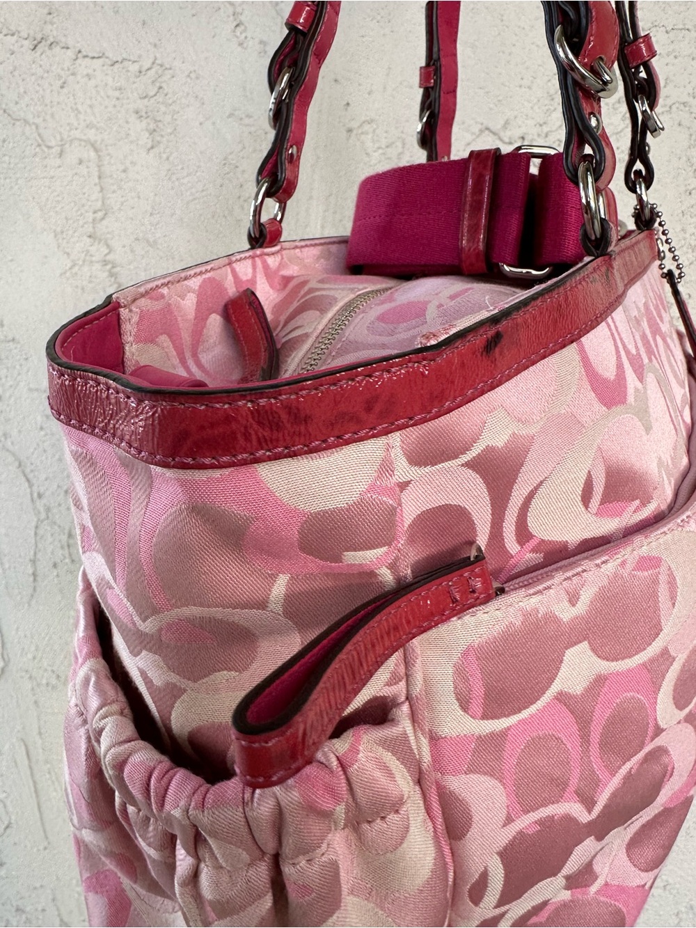 Coach Y2K Pink Signature Diaper Bag Tote with Hot Pink Patent LeatherTrim 2010 - Picture 4 of 10